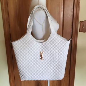 Designer Inspired White Large Tote Bag